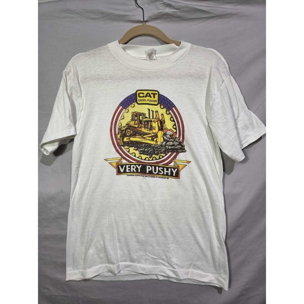 VTG Cat Caterpillar Diesel Dozer T-Shirt Holoubek Very Pushy Single Stitch LARGE